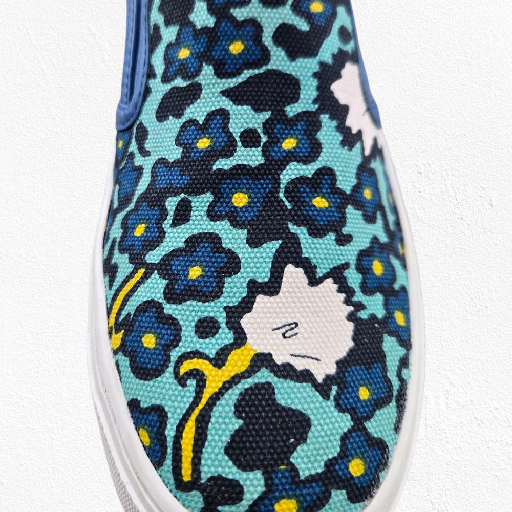Coach Cameron Blue Green Yellow Floral Canvas Casual Slip-On Sneakers Size 7 - Picture 5 of 11